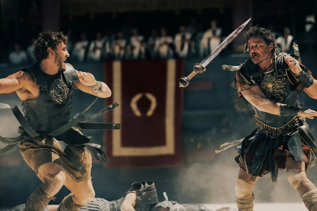 Paul Mescal e Pedro Pascal in Il gladiatore 2 , Aidan Monaghan