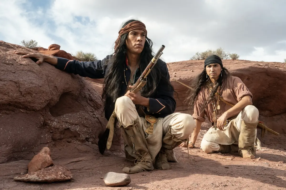 (L to r) OWEN CROW SHOE as Pionsenay and (right) TATANKA MEANS as Taklishim in New Line Cinema's Western drama \\\"Horizon: An American Saga” Chapter One, a Warner Bros. Pictures release.