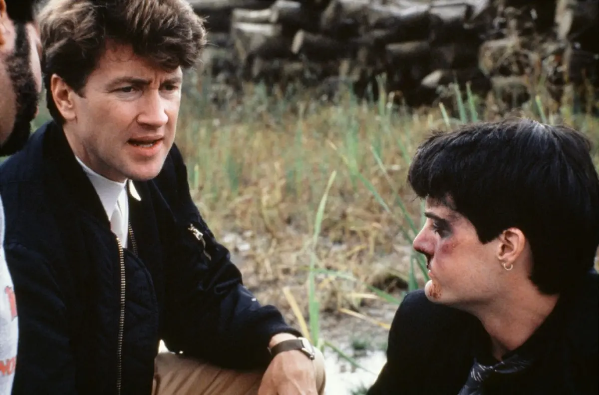 David Lynch e Kyle MacLachlan sul set di Velluto blu (1986)